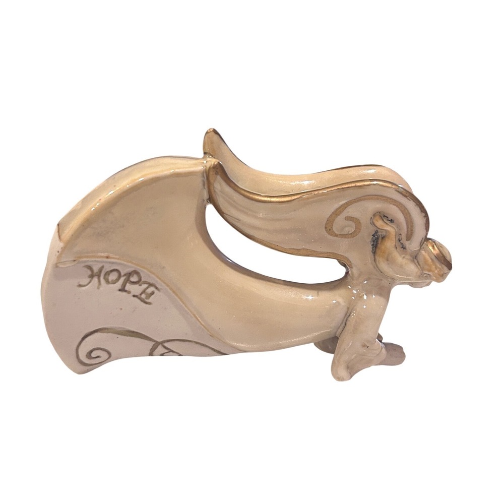 Unbranded Angel Figurine Hope Inscription Cream Gold Ceramic Good Condition‎